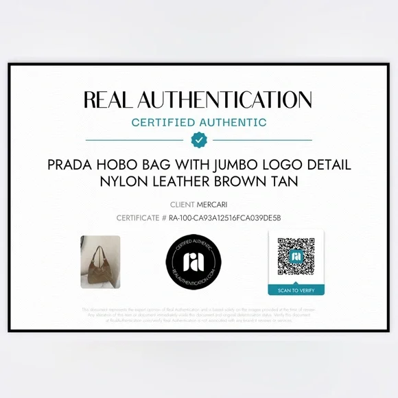 Prada Half Moon Hobo Bag Jumbo Logo Brown Tan Leather Nylon Designer Luxury COA - Picture 15 of 15